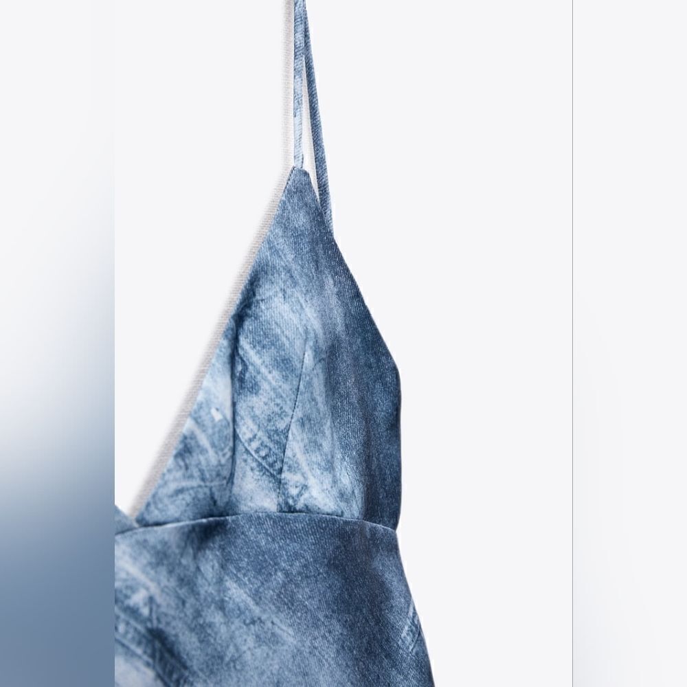 Zara PRINTED DENIM SATIN EFFECT SLIP DRESS - Picture 3 of 11